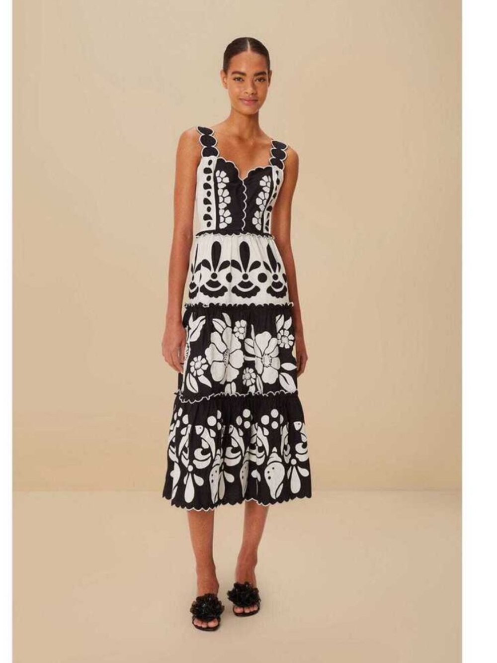 FARM Rio Summer Floral Tieres Midi Dress- size Small